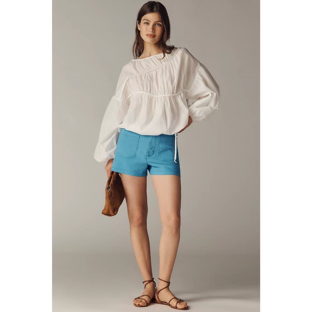 Anthropologie Womens Colette Shorts Linen Edition in Blue Size 32 High Rise NWT